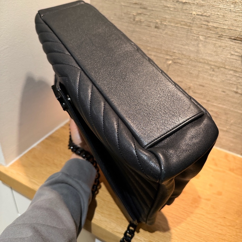 Saint Laurent “College” Large Matelassé Chevron YSL Leather Bag – Black-on-Black - Picture 12 of 14